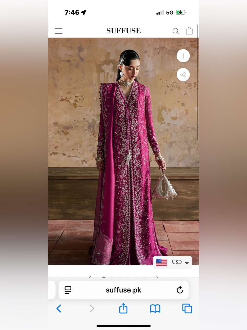 Suffuse Fuchsia Embroidered Long Kurta with Shawl
